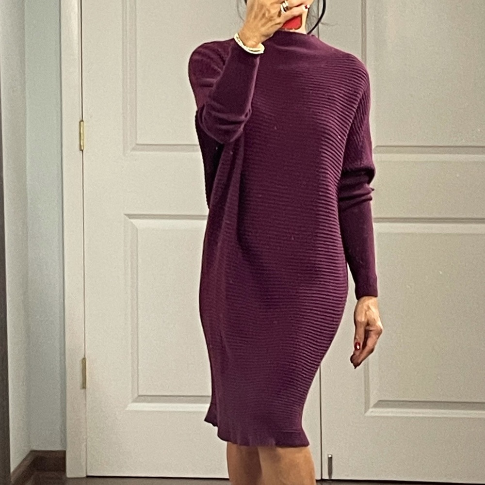 Halston Cotton Viscose Burgundy Cape Effect Knit Dress size XS